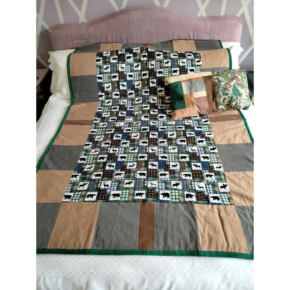 Woodland Animals Reversible Lightweight Quilt and Pillowcase Set 84 x 58 NEW